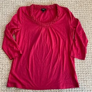 NWOT Talbots Ruffle Neckline 3/4 Sleeve Shirt - Magenta